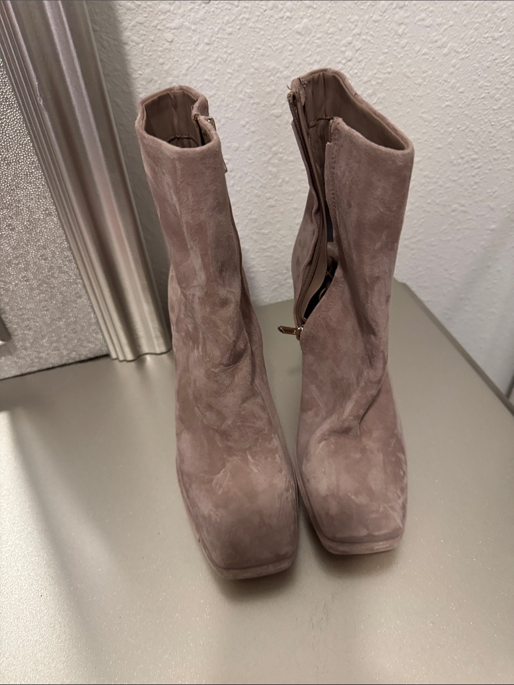 Sam Edelman TAN  Suede Block Heel Mid-Calf Boots